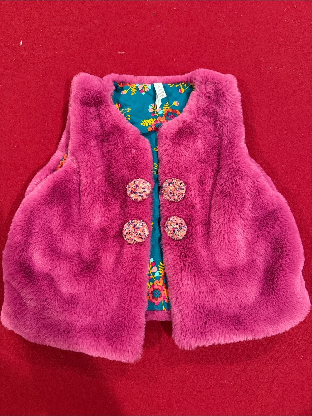 Matilda Girls' Pink Faux Fur Vest with Floral Lining